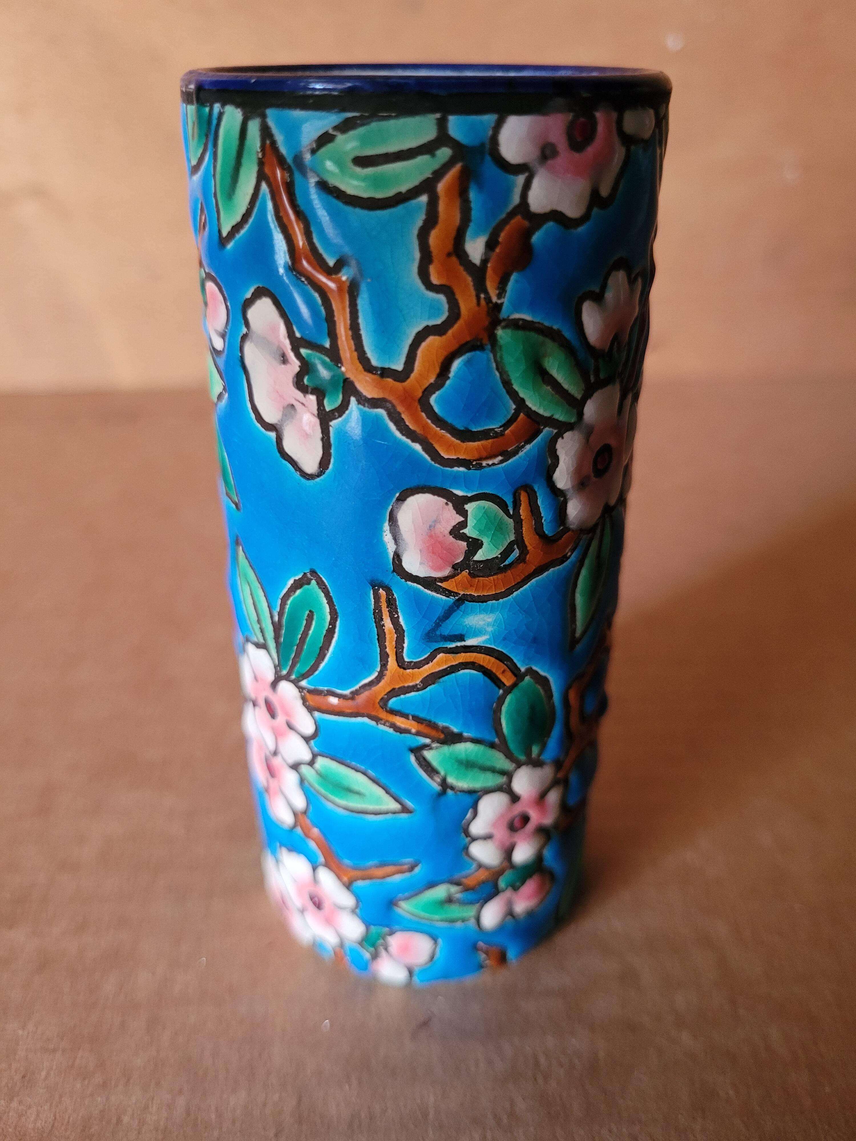 Longwy enamel roller vase