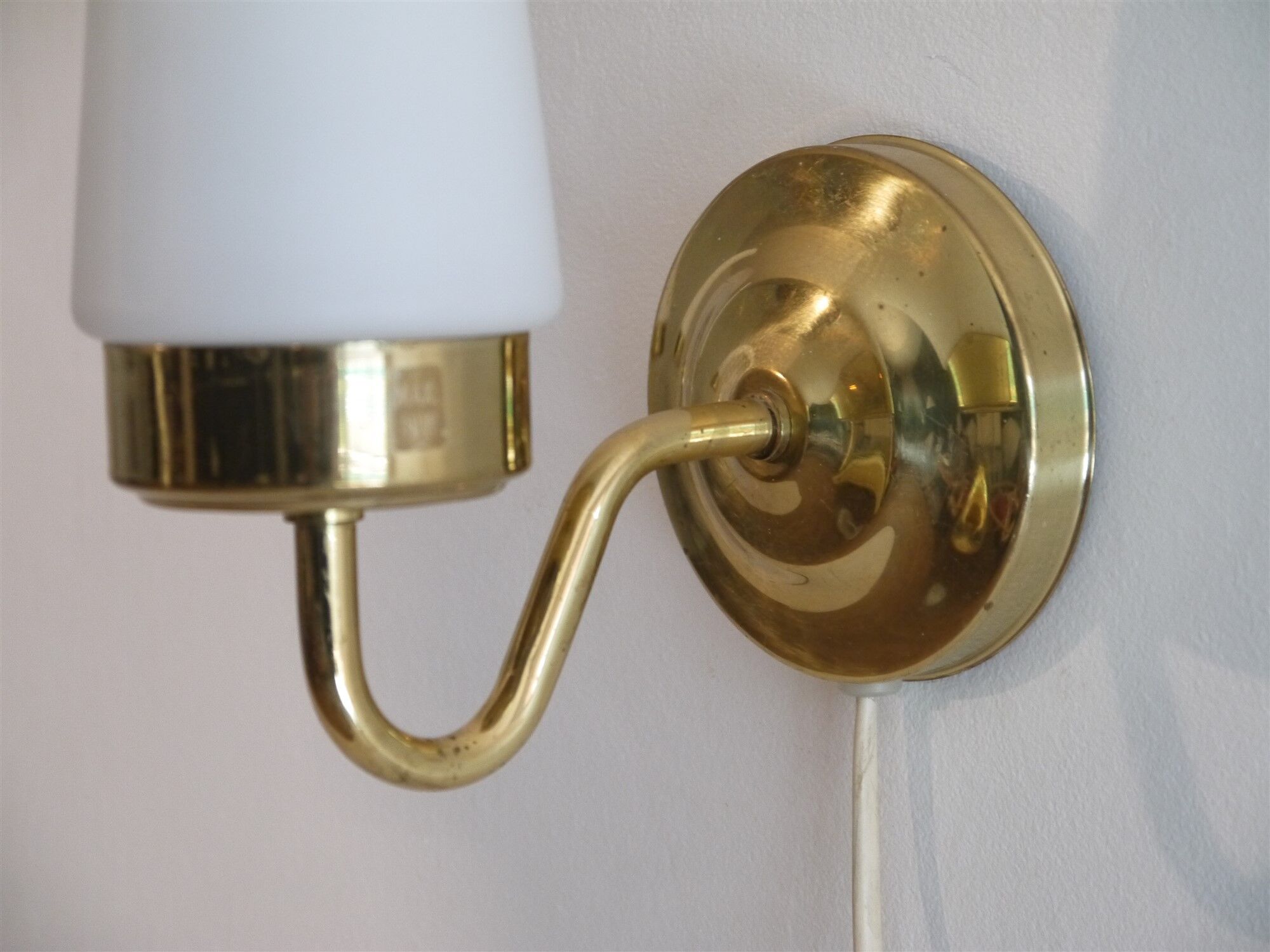 Pair of brass and opaline sconces, Denmark 1960