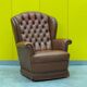Original English Chesterfield Wingback Chair - Vintage Cognac Leather