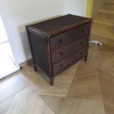 Vintage-commode 3 tioirs -bois bambou et rotin tressé - années 80