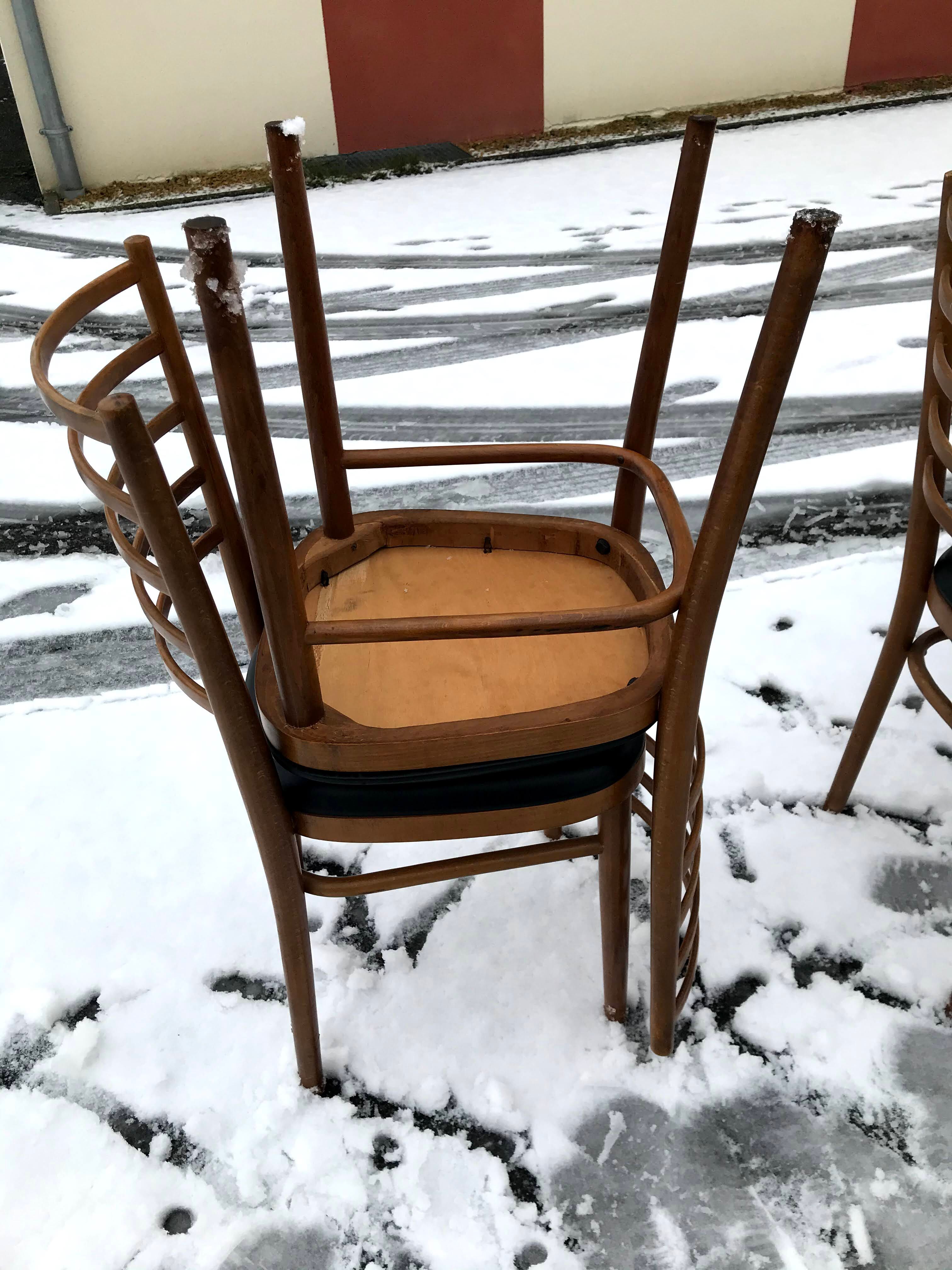 Vintage 60s slatted chairs and leatherette