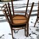 Vintage 60s slatted chairs and leatherette