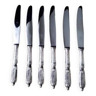 6 Petits couteaux en métal argenté SFAM Modèle "Russe"