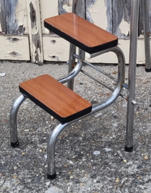 Foot walking stool, stepladder, brown formica, 60s