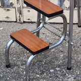 Foot walking stool, stepladder, brown formica, 60s