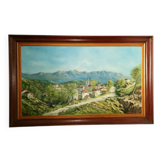 Large signed oil painting, 1969 - landscape corsica - zonza 122x70cm