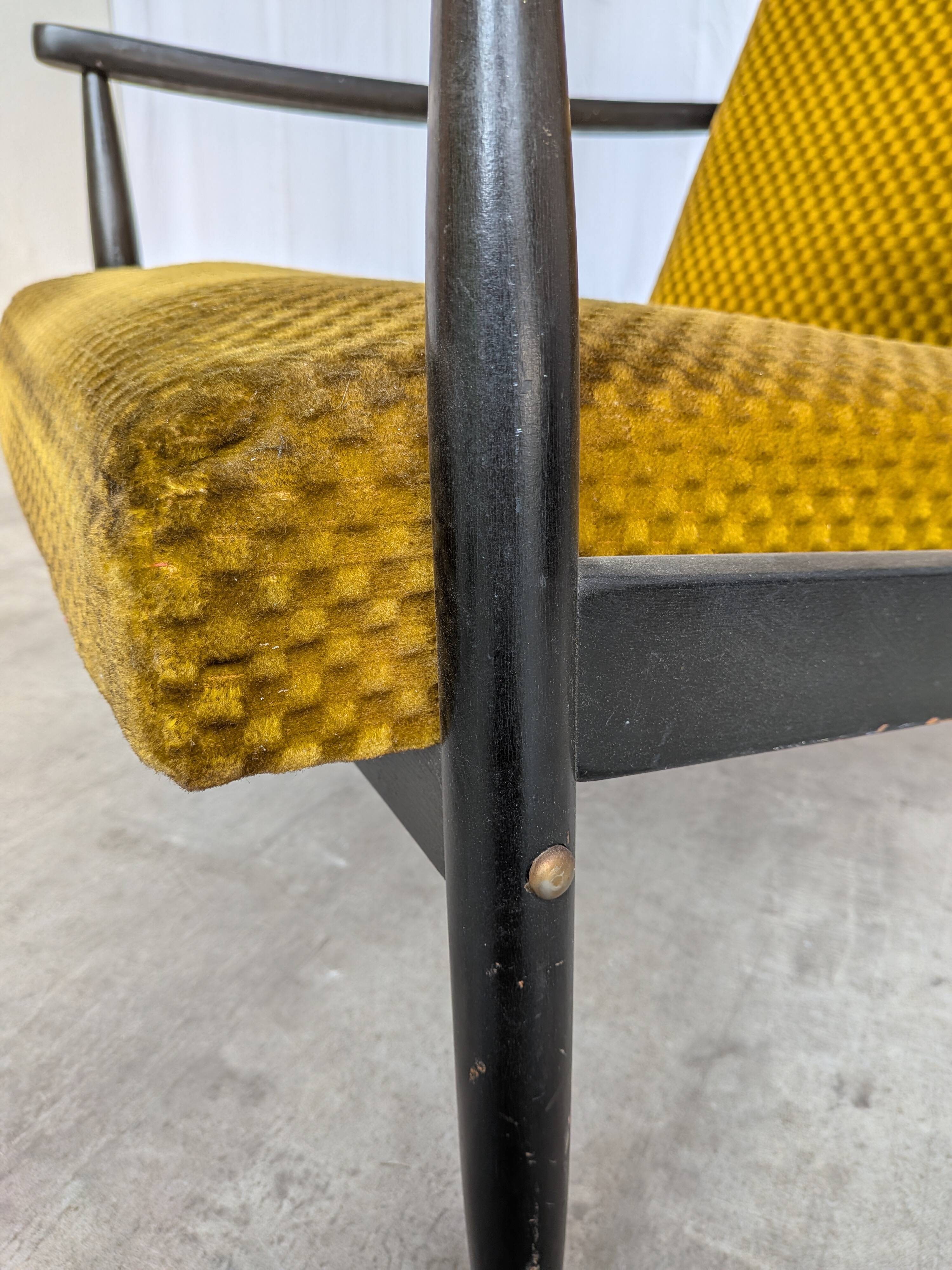 Vintage Yellow Fabric Armchair: Mid-Century Modern Lounge Chair