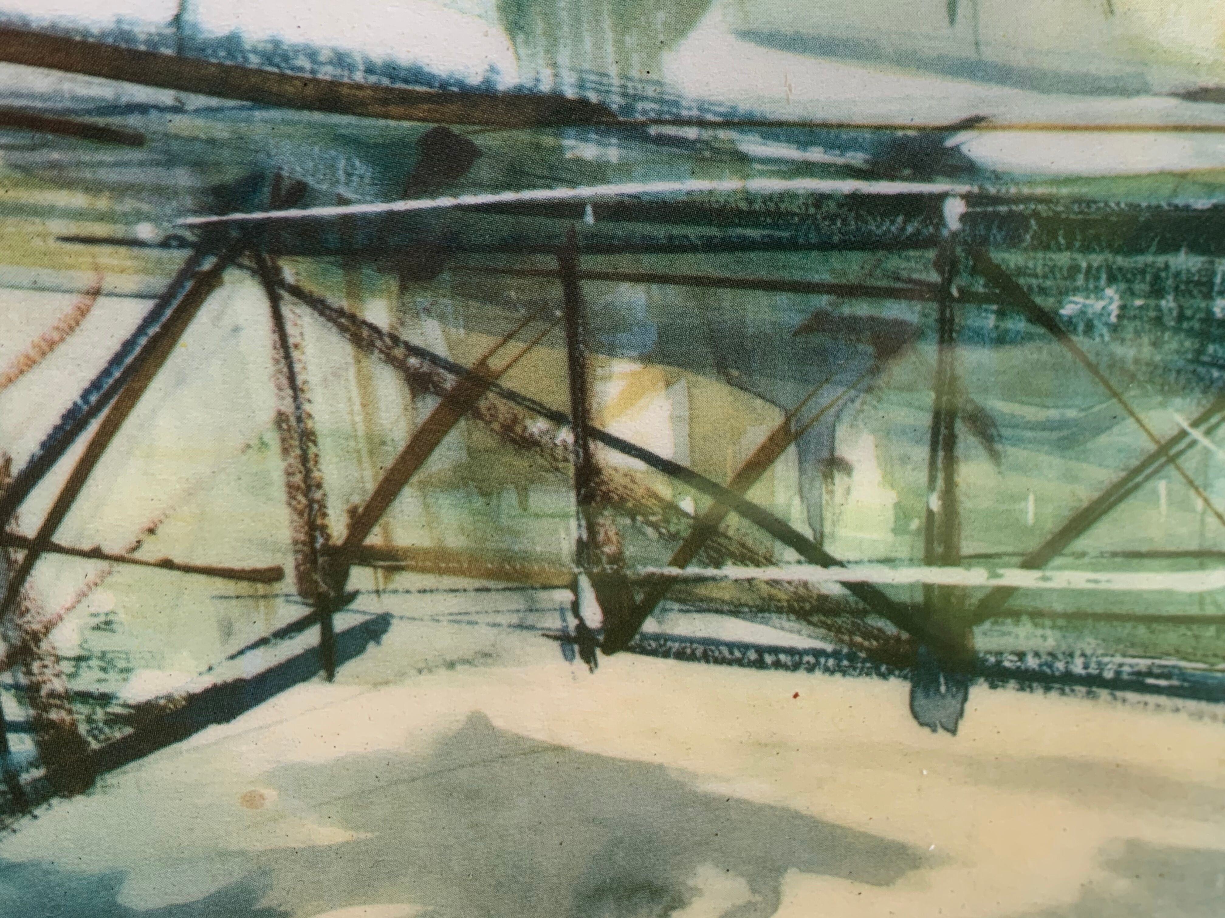 Lithograph notre dame et les bouquinistes signed by Marius Girard vintage