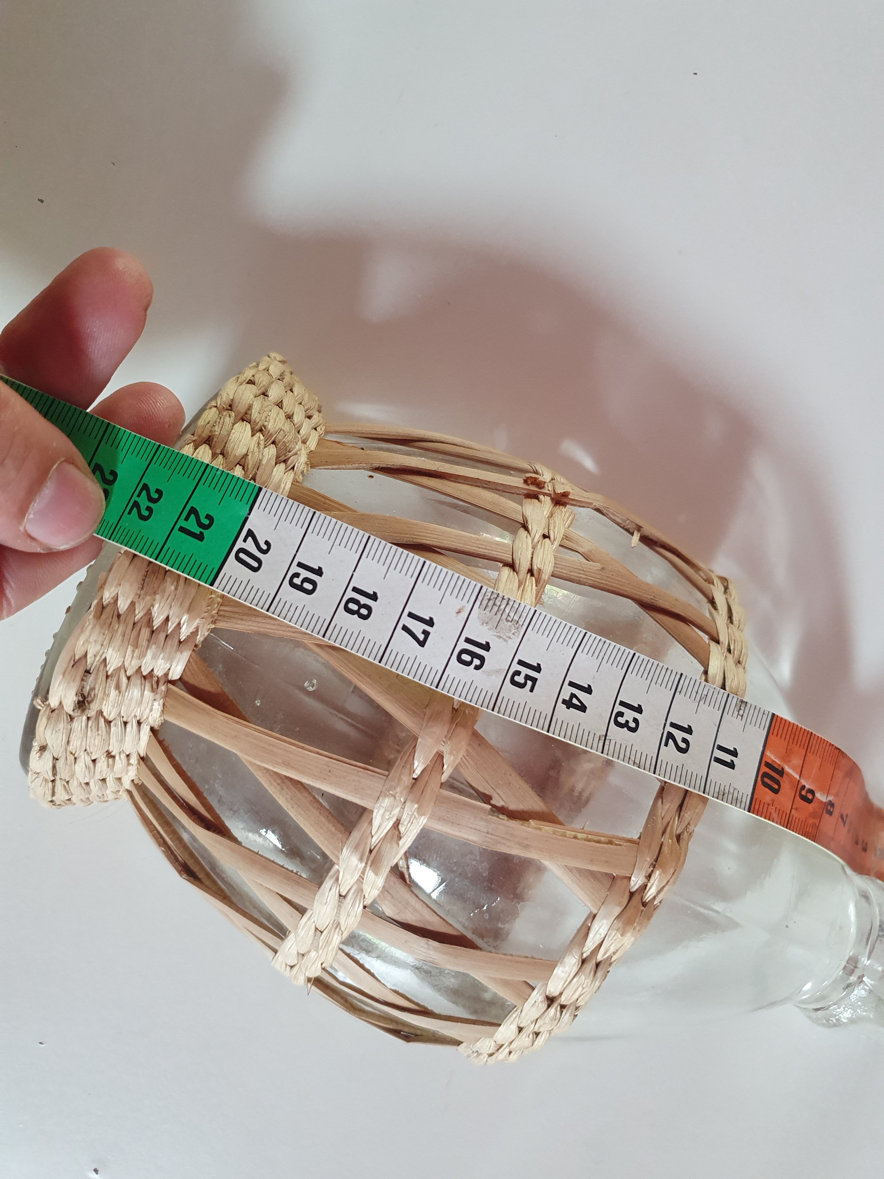 Vintage Half Sphere glass vase with rattan cladding