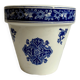 Gien flowerpot in blue and white enamelled earthenware
