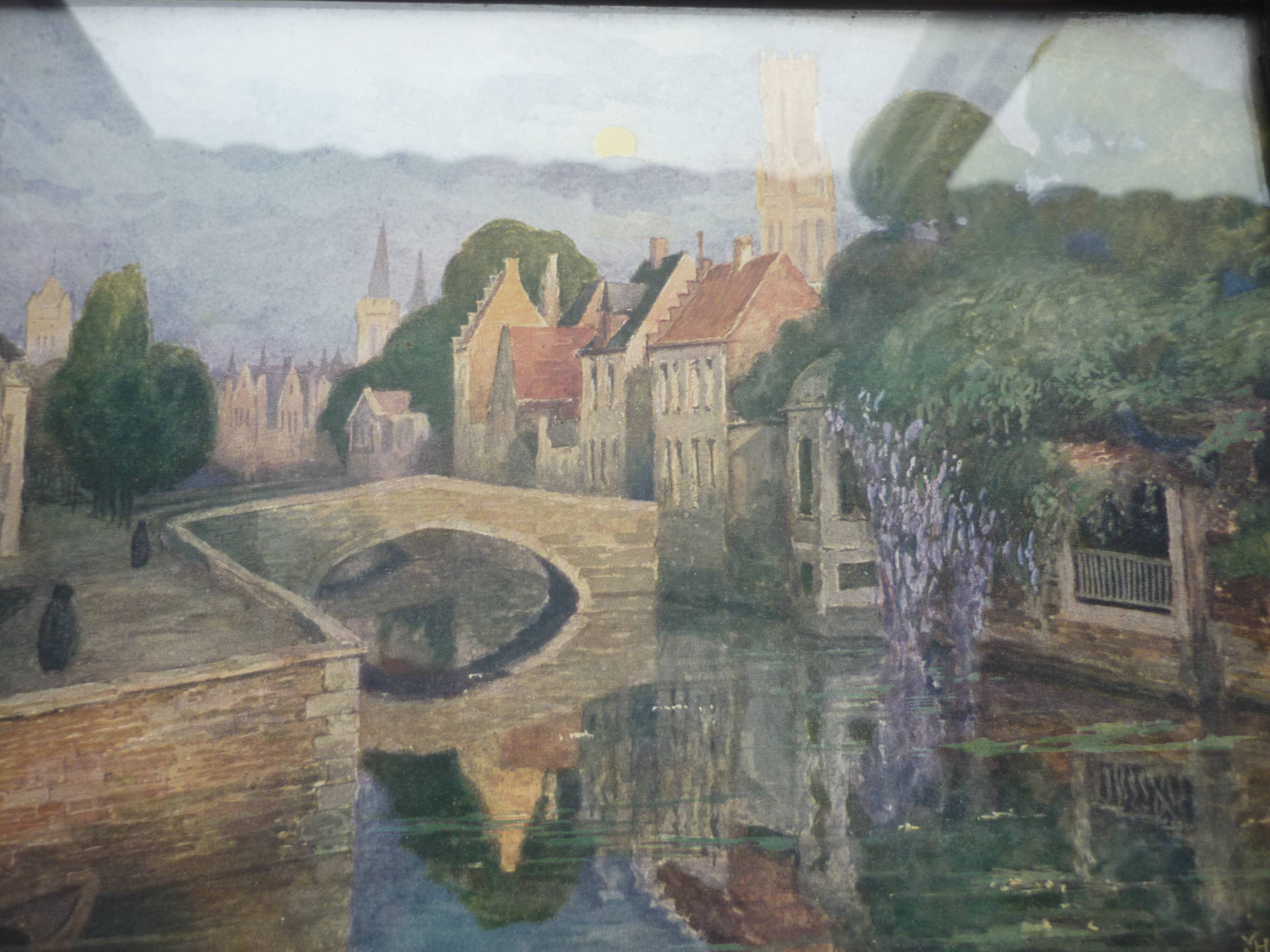 Painted painting, view of Bruges signed