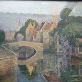 Painted painting, view of Bruges signed
