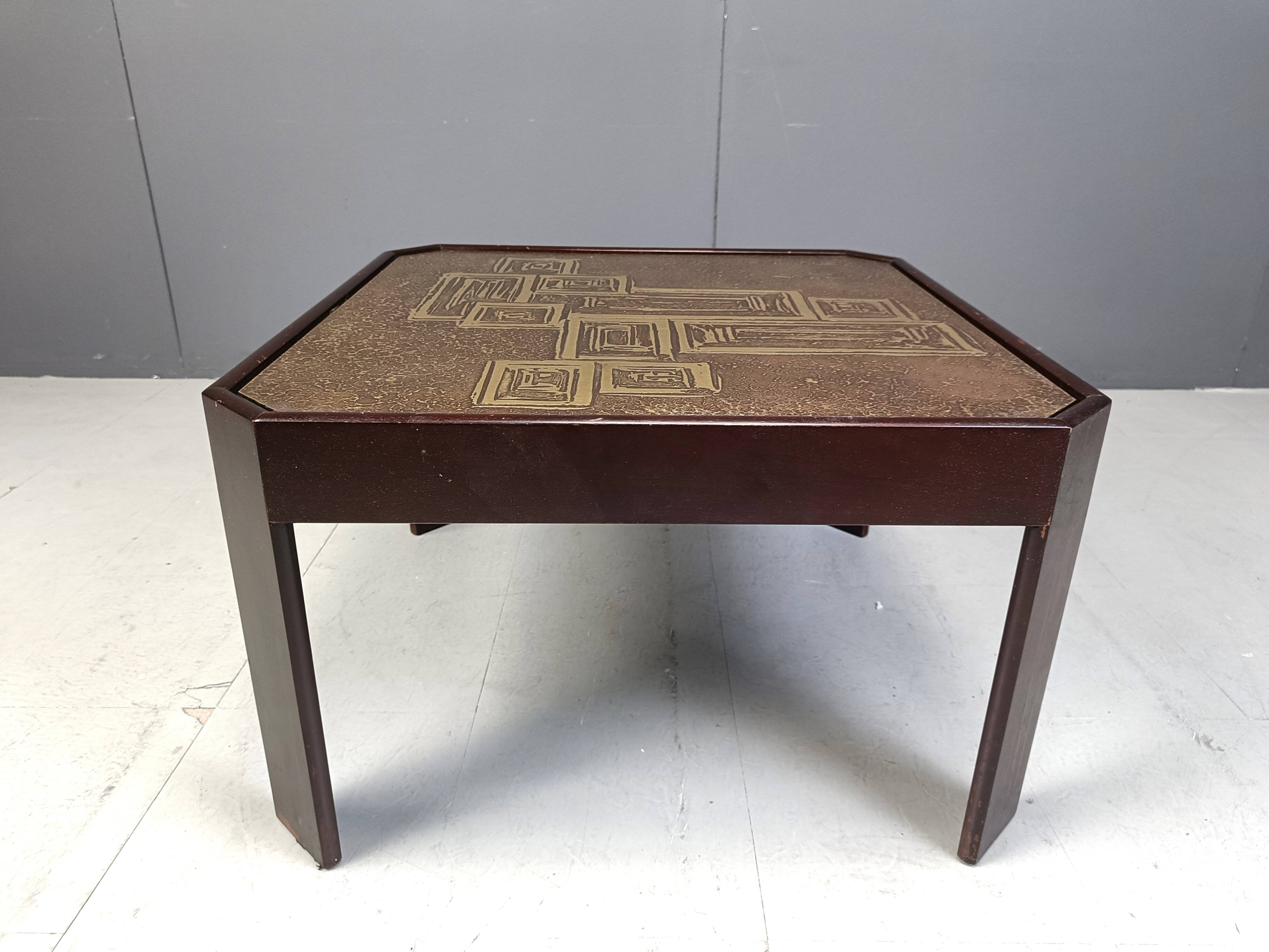 Vintage etched brass coffee table or side table, 1970s