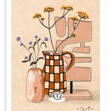 Illustration A4  "Café, vase et fleurs séchées"