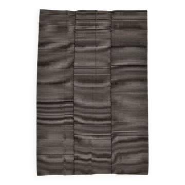 6x9 Pinstriped Black & Gray Turkish Area Rug, 183x269Cm