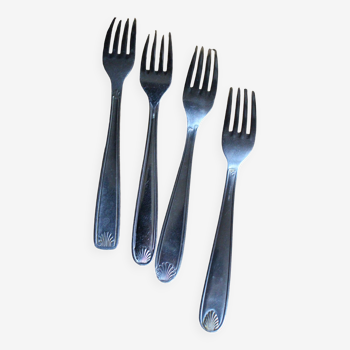 Set of 4 mismatched stainless steel shell forks