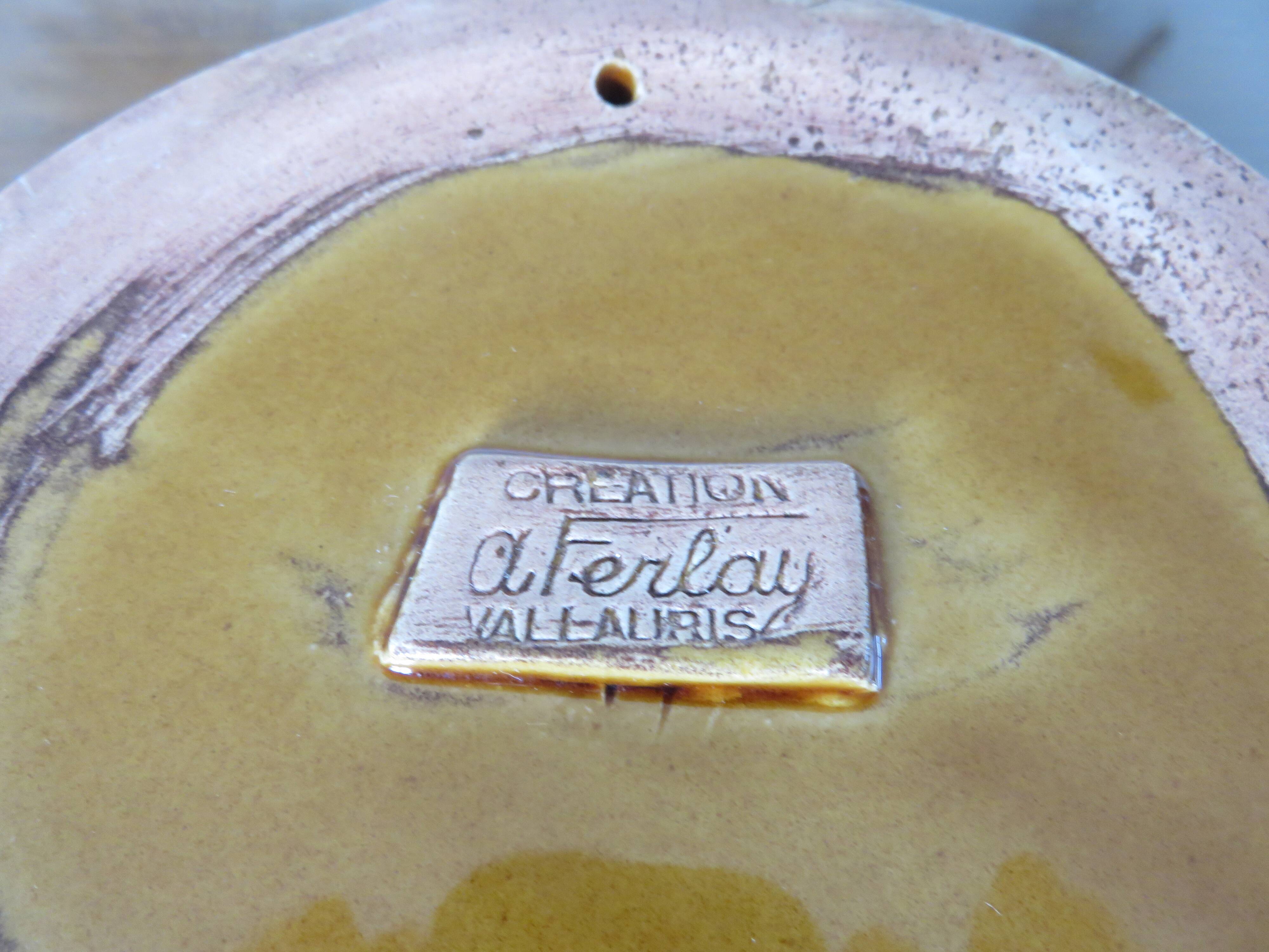Albert Ferlay Vallauris ceramic bottle coaster 50s 60s