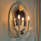 Pair of “trecchia” mirror wall lights, Venice, circa 1950, Murano glass inc.