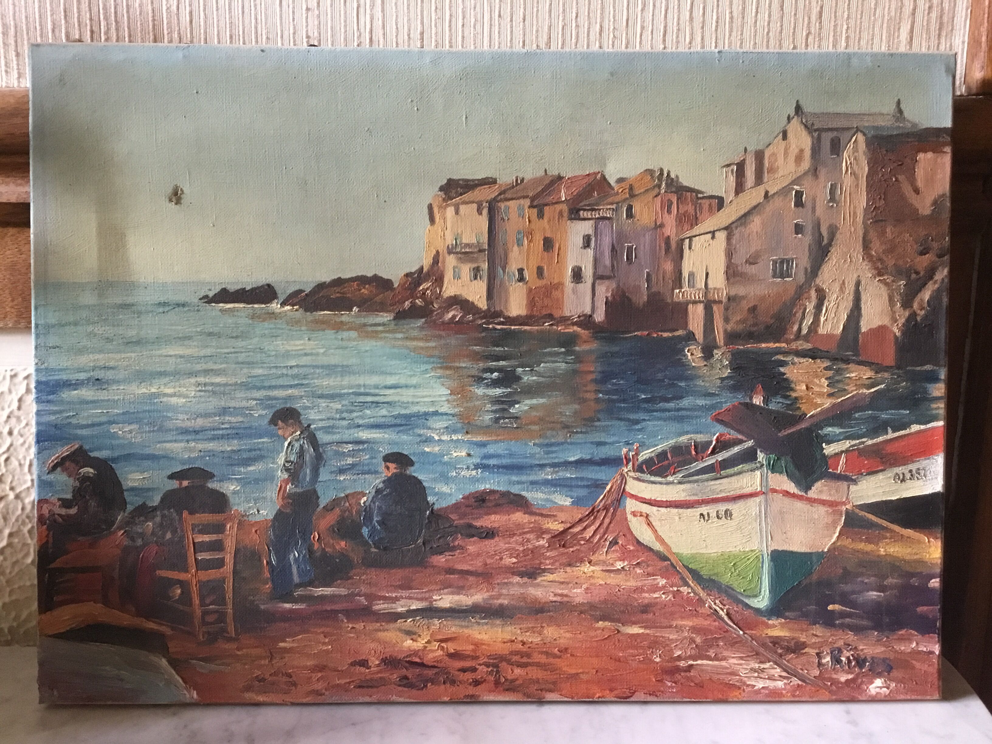 Oil on canvas fishing village