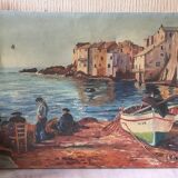 Oil on canvas fishing village