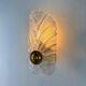 Pair of Murano frosted leaf sconces, textured glass & gilt details, Italy 1970s