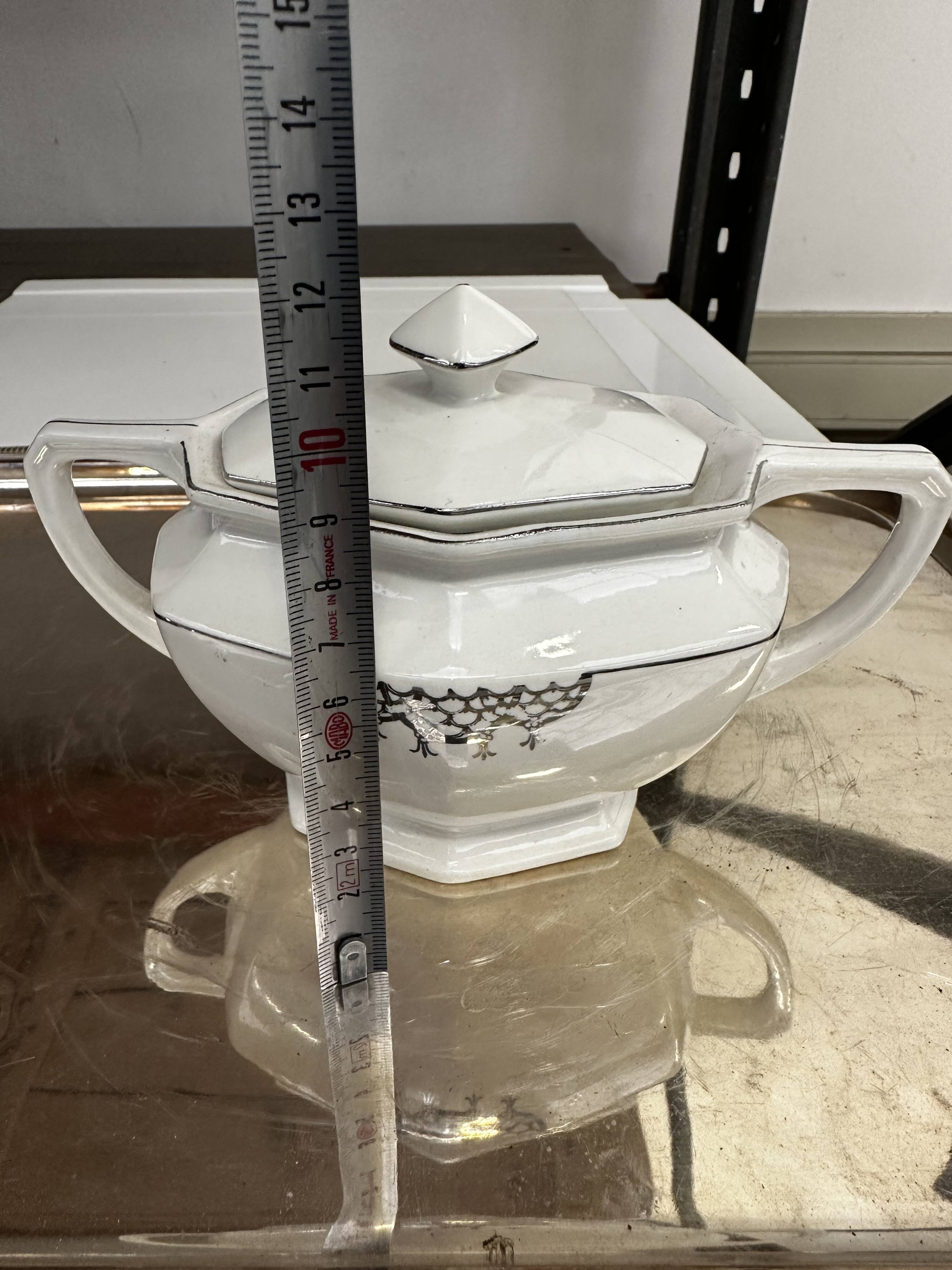 Art Deco sugar bowl circa 1930-40 Czechoslovakian porcelain - Silver trim