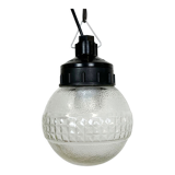 Industrial Bakelite Pendant Light with Frosted Glass, 1970s