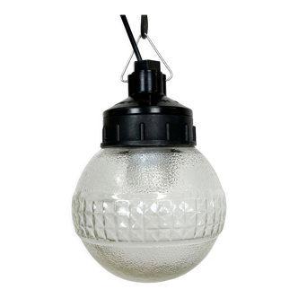 Industrial Bakelite Pendant Light with Frosted Glass, 1970s