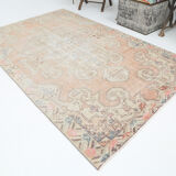 Soft Pastel Orange Wool Vintage Rug