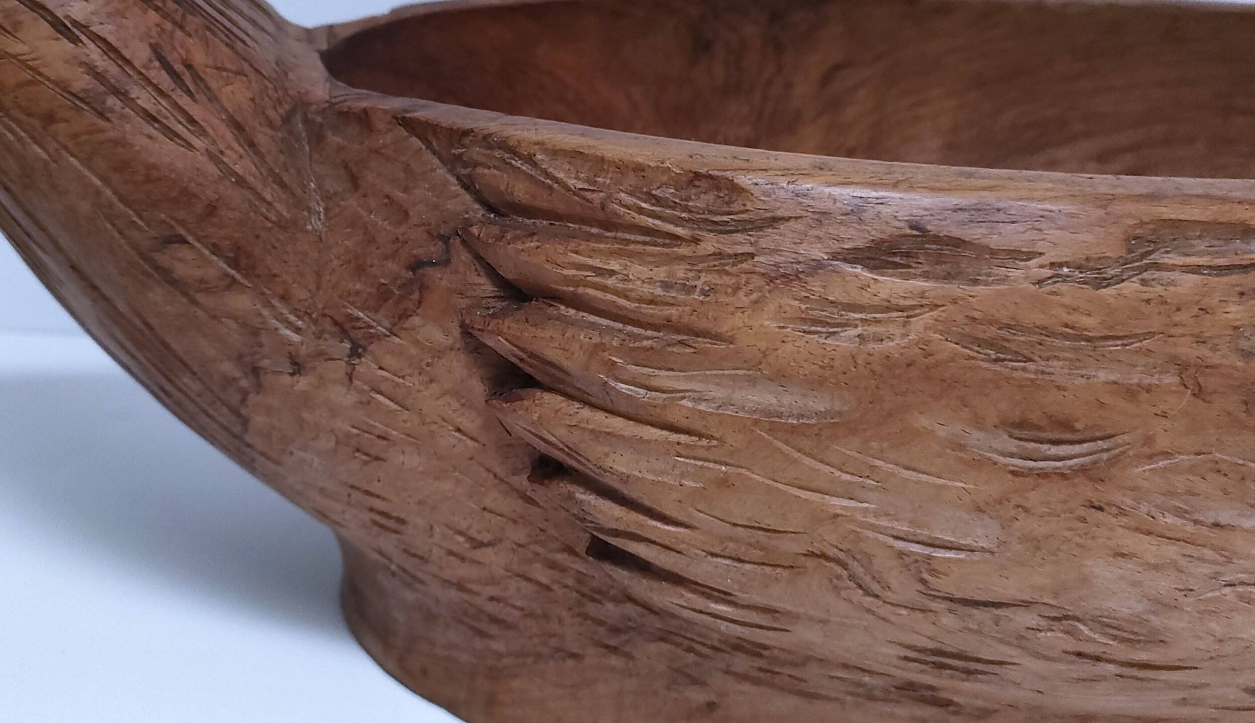 Solid wood fruit bowl carved bird
