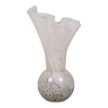 White Murano glass vase, Italy, mouth-blown vintage design