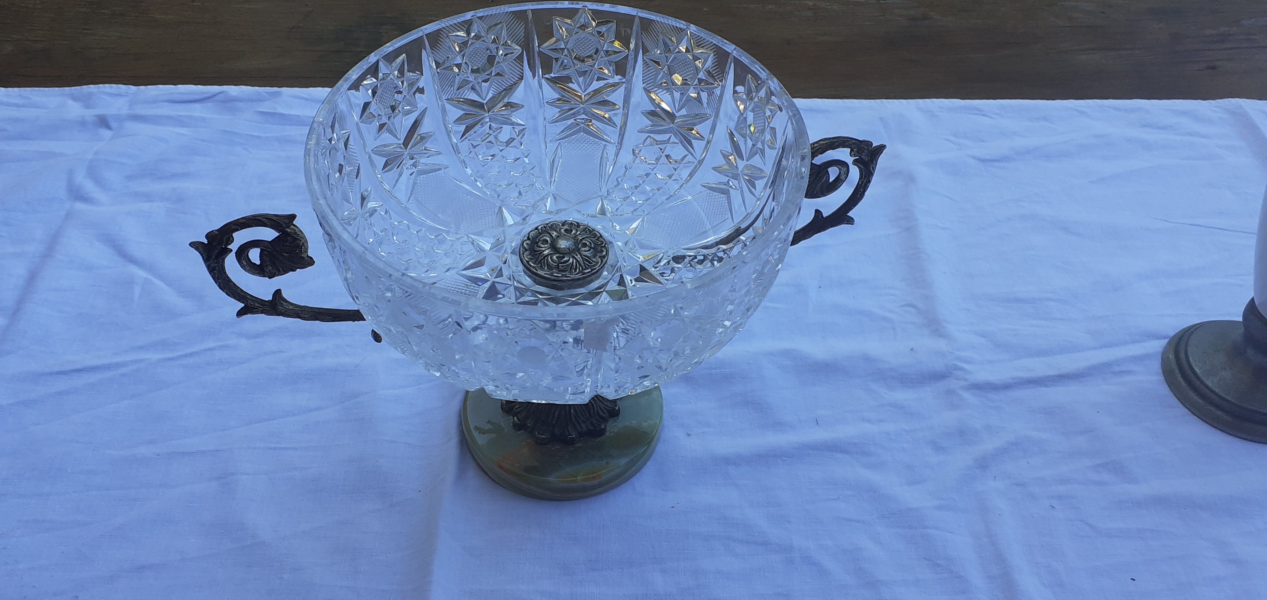 Crystal cup and silver metal