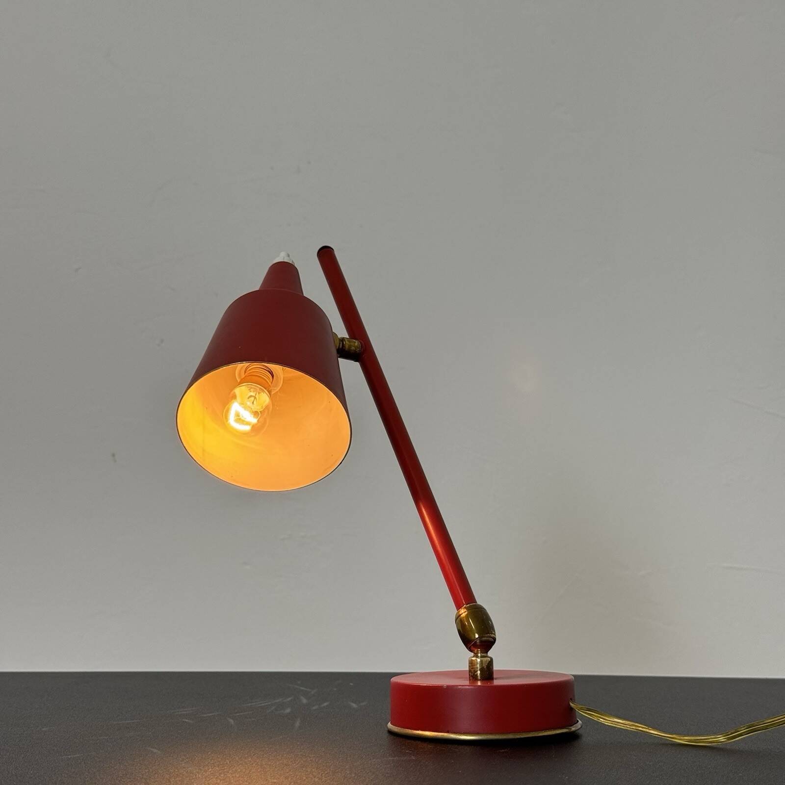 Stilux Milano Table Lamp 1950s Red Double Jointed Conical Shade