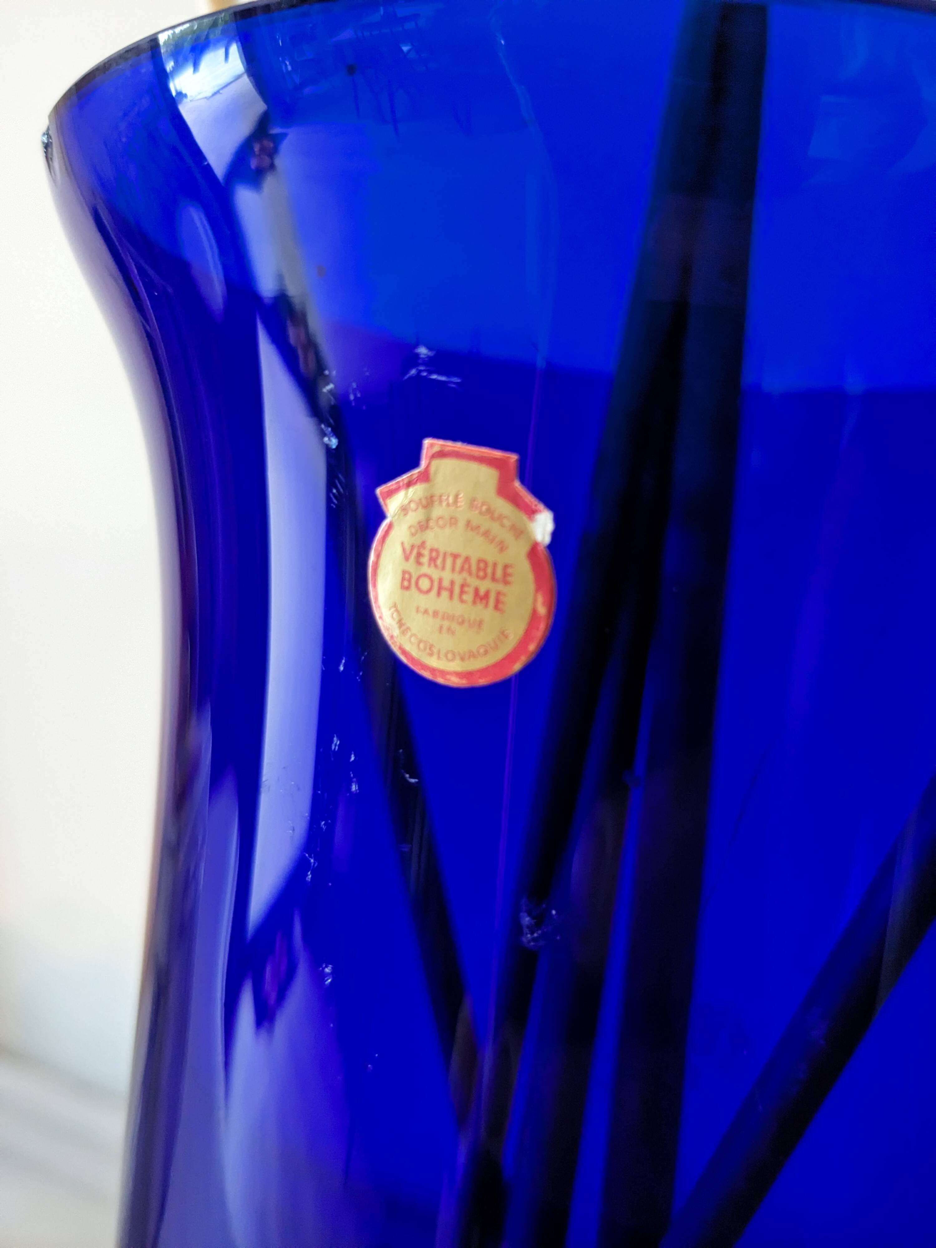 Bohemian vase in cobalt blue glass