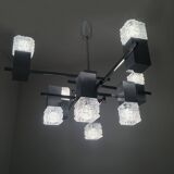 Lustre chrome, inox et verre structuré Sciolari