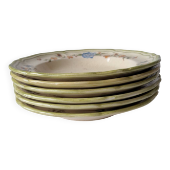 Assiettes Creuses décor Moustiers de Longchamp,Signature AL. Mark années 80