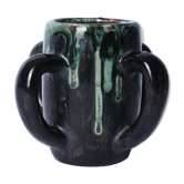 Mug with 4 hanses grey, green interior Red