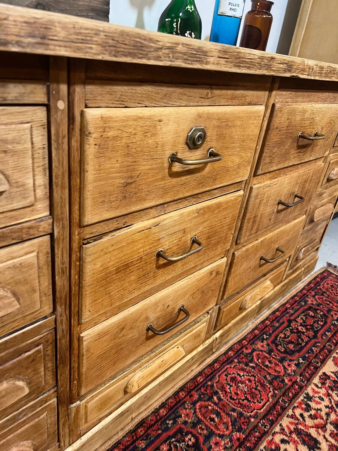 Old oak workshop drawer unit
