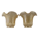 Matching Pair of Vintage French Amber Patterned Glass Shades 5594