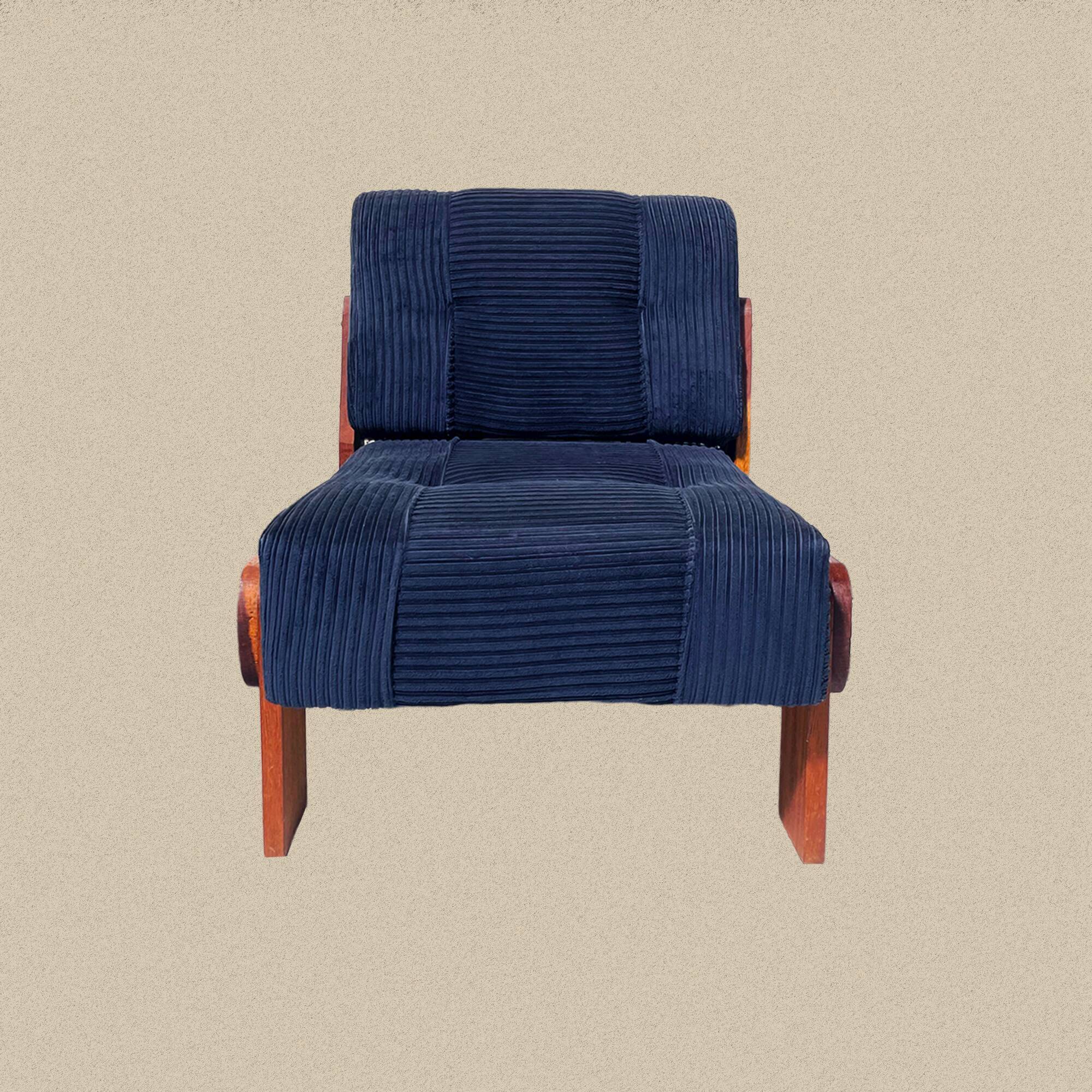 Blue corduroy and solid wood heater