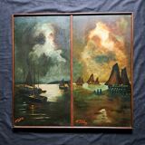 Tableau impressionniste, huile sur bois  XIXème siècle - Marine signée