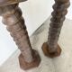 Pair of pedestal columns with oak pressing screws, 1900