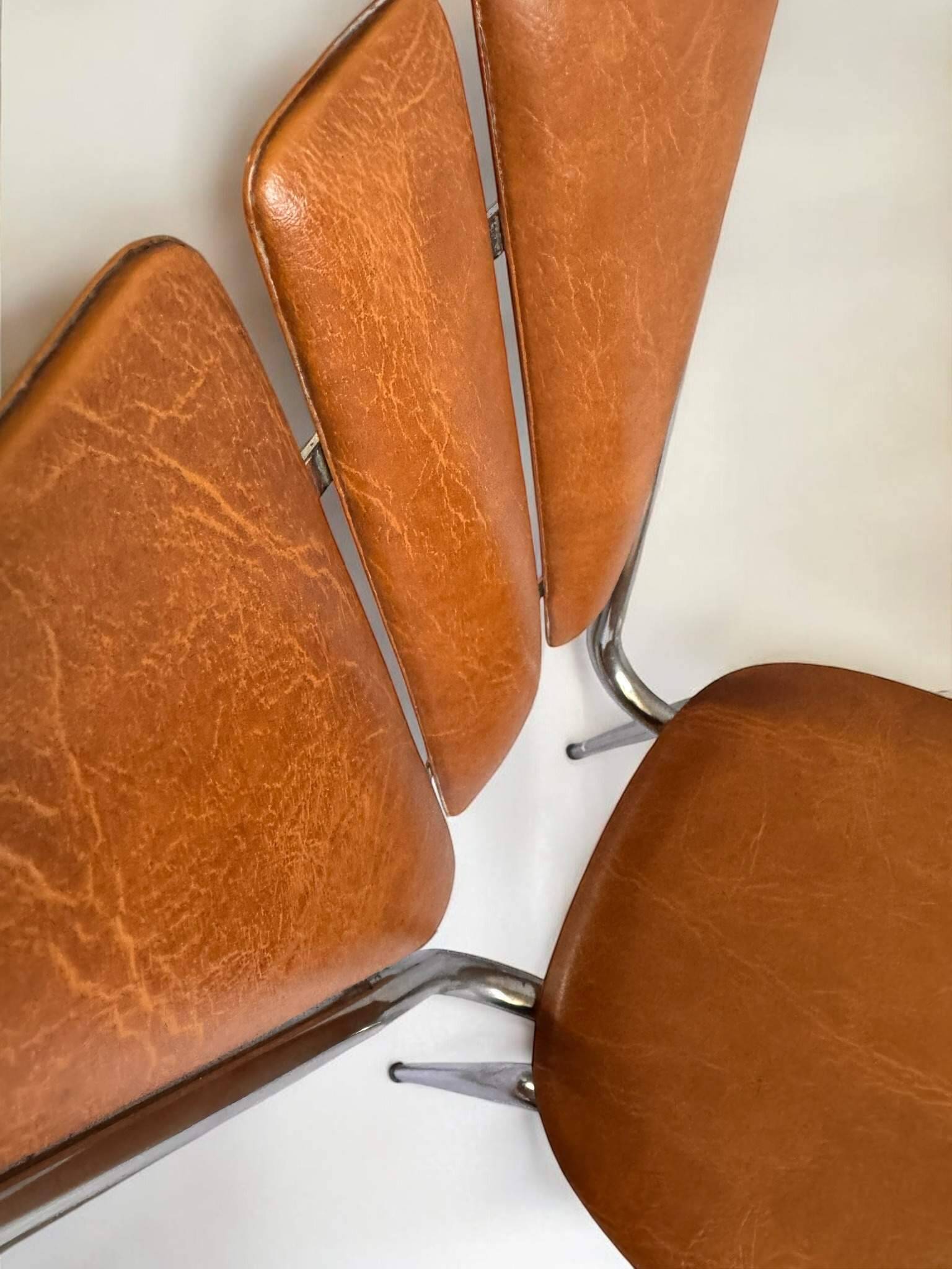 Pair of Tub Ménager vintage 70s petal chairs in brown leatherette and chrome