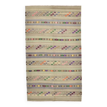 4x8 Soft Pastel Green Vintage Kilim Rug, 139x241Cm SK 33042