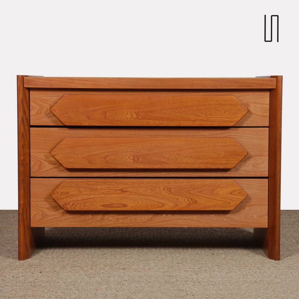 Vintage solid elm chest of drawers, 1980