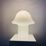 Large mushroom-shaped table lamp in white crystal glass with striped zebra pattern Peill and Putzler XL 1970
