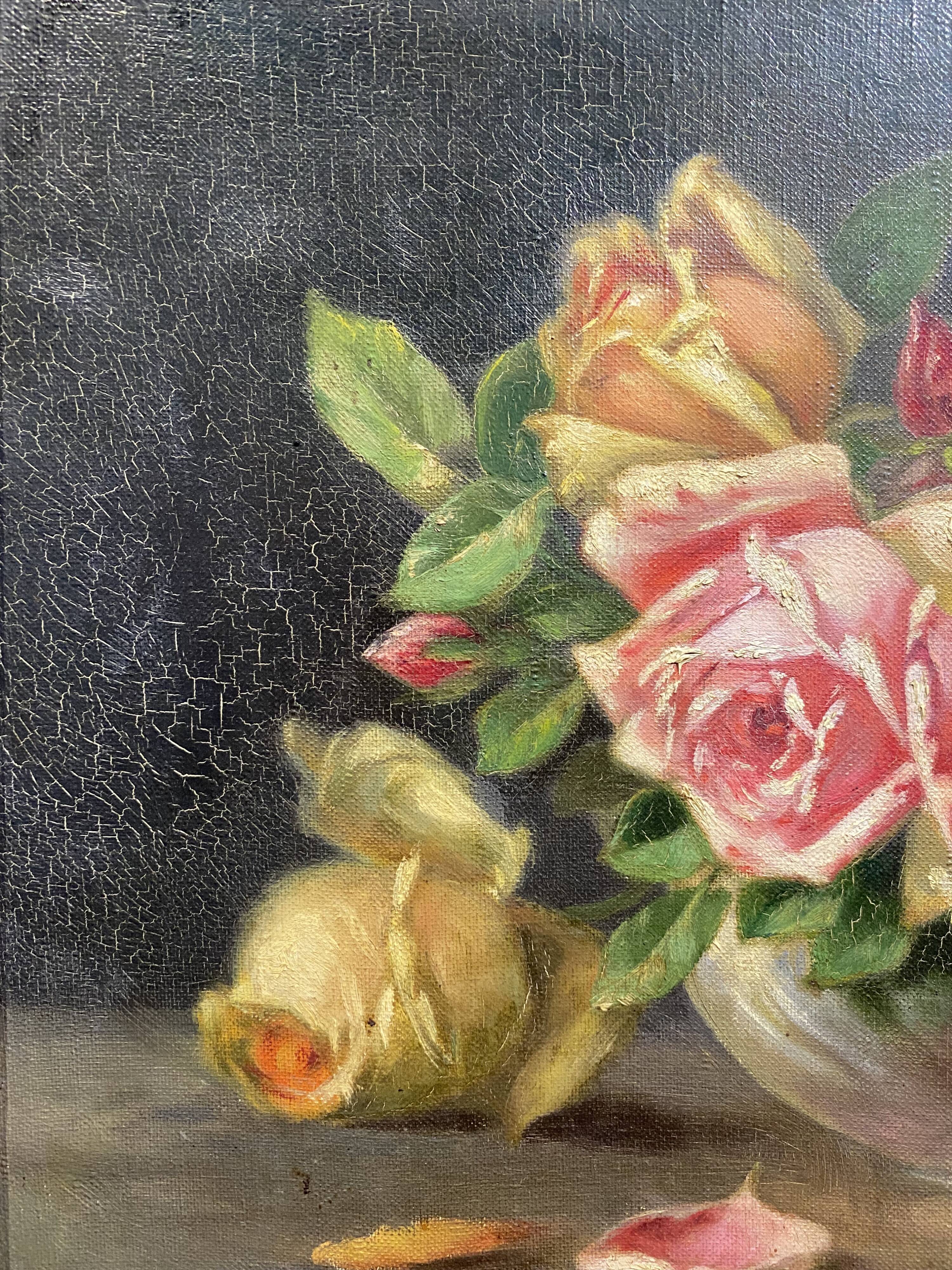 Old painting, bouquet of roses, late 19th, early 20th century
