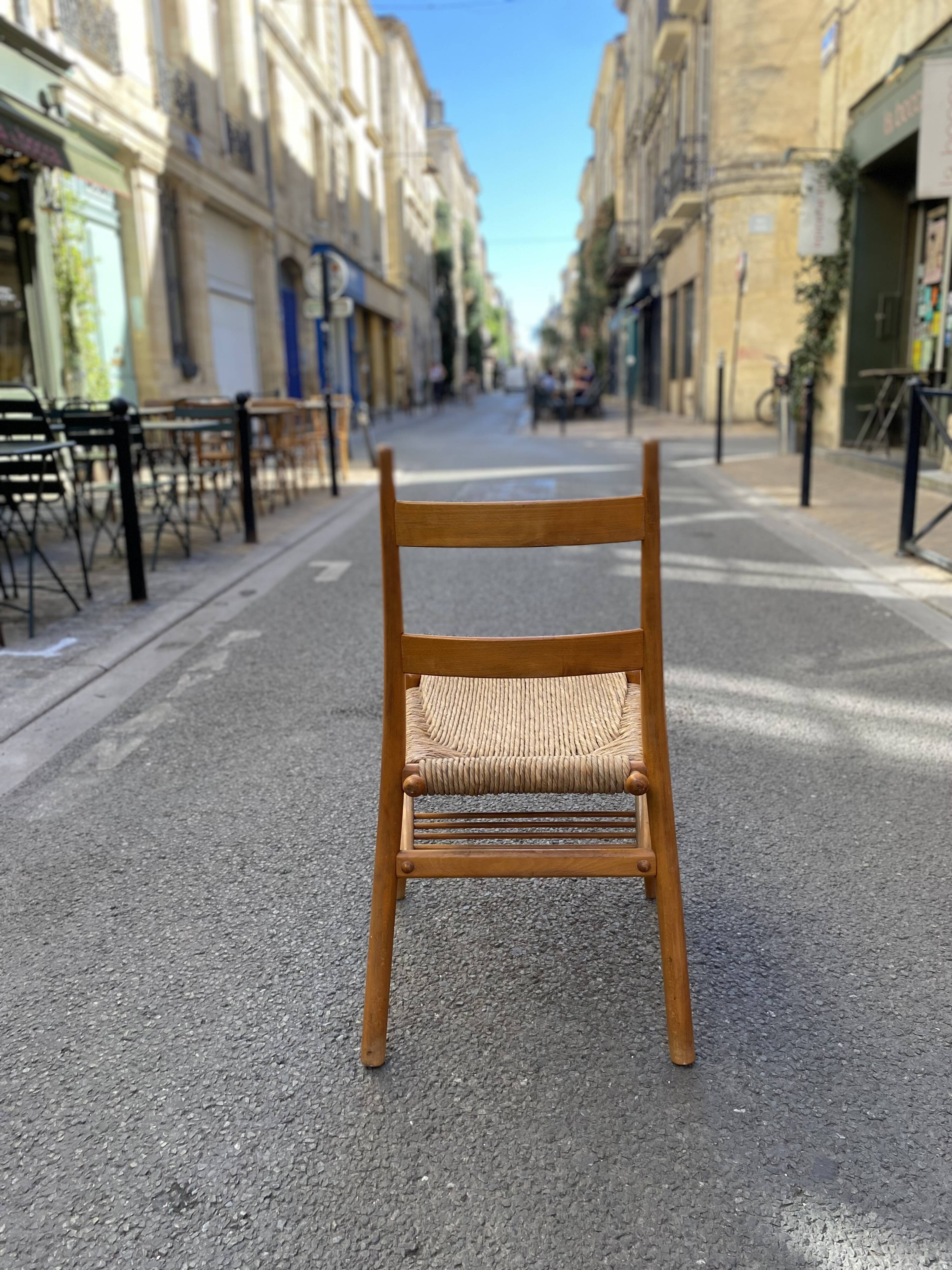 Wooden chair with straw seat - yngve ekström - sweden - circa 1960