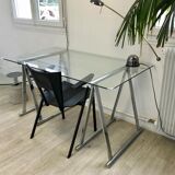 Desk / table on trestles chrome and glass 1970