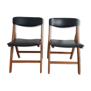 Lot de 2 chaises pliantes en bois et skai
